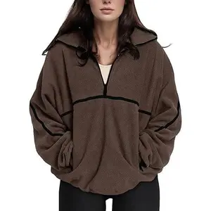 Arssm Women’s Oversized Quarter Zip Fleece Sweatshirt – Loose Fit Long Sleeve Pullover with Pockets, Cozy Fuzzy Casual Fall Streetwear Top Jacket