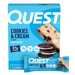 Quest Nutrition Cookies & Cream Protein Bars, 21g Protein, 4g Net Carbs, 1g Sugar, High Fiber, Gluten Free, Keto Friendly, 4 Count