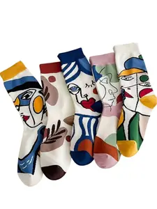 Women's Abstract Print Mid-Calf Socks, Socks Set, Street Trendy Soft Comfy Breathable Socks for Daily Wear, Women's Socks for All Seasons, Casual Comfy Socks