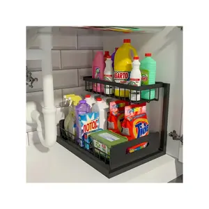 2-Tier Slide Out Under Sink Organizer, Pull Out Cabinet Storage Shelf, Space Saving Rack for Kitchen & Bathroom