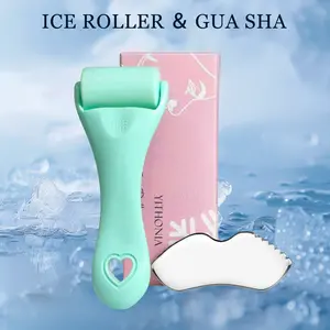 2pcs Ice Roller for Face and Gua Sha Facial Tool Set, Reduces Puffiness, Relieves Migraines, Skin Care Tools, Self Care Gift for Women