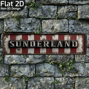 1PC 2D Flat, Retro Sunderland Football Team Metal Sign - Rustic Iron Wall Decoration, 40.13cm x 10.16cm cm, Red and White Striped Design, Perfect for Front Yard, Garage, Porch, Bedroom or Bar - Ideal for Football Fans, Football Room Decoration