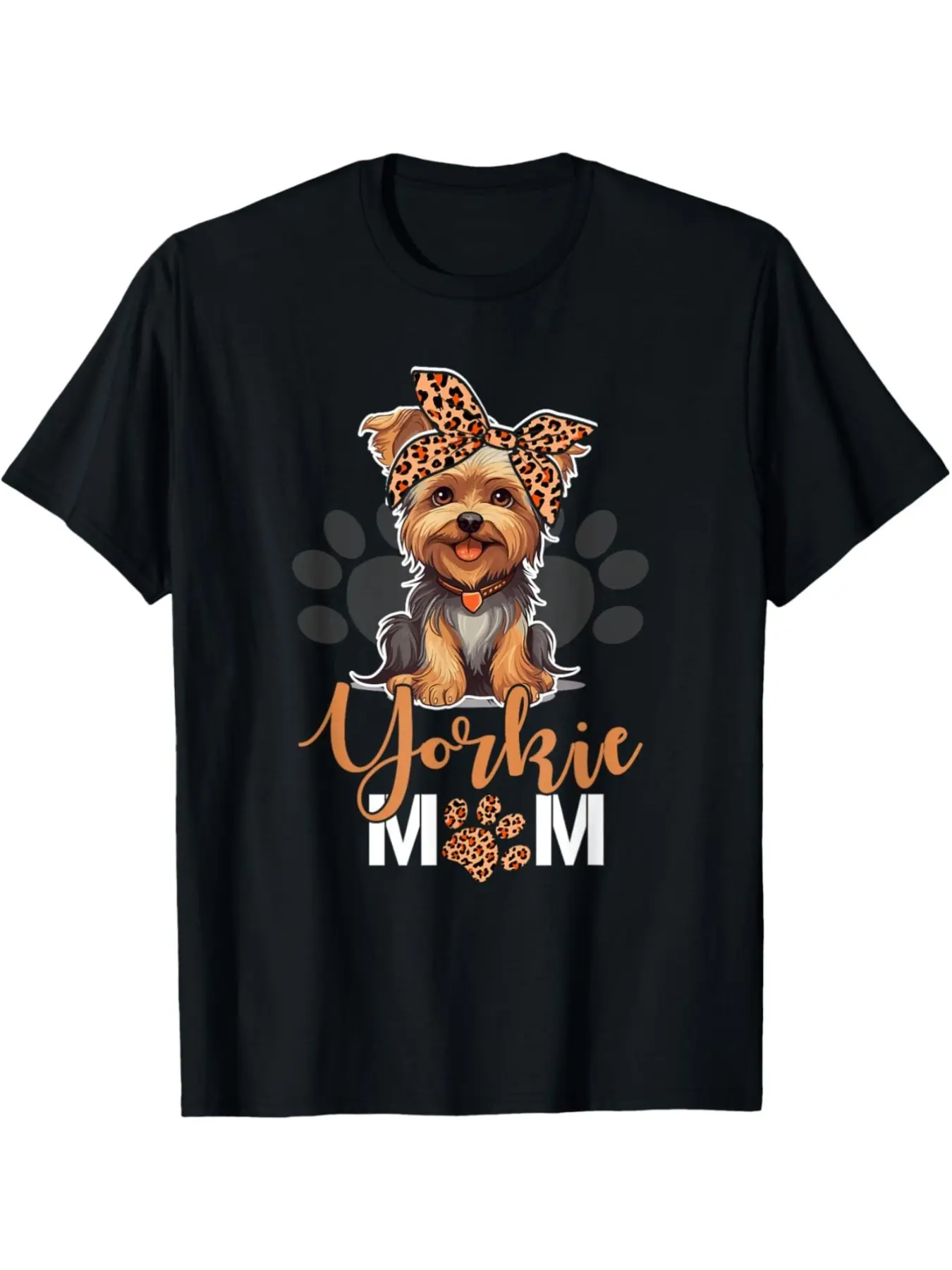 Yorkie Mom Yorkshire Terrier  Leopard Dog Lovers T unisex soft cotton short sleeve t shirt, vintage graphic casual tee for men women teens, perfect birthday holiday gift for camping travel gym daily street  wear