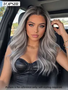 TOPSHE 13x4 Lace Front Wig, Ombre Grey Silver Long Wavy Synthetic Wig, Natural Realistic Scalp, Silky Heat Resistant Wig for Women Daily Party