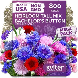 KVITER 800 Mix Bachelor Button Seeds (Centaurea cyanus) – Cornflower Seed Mix, Bachelor Buttons Wild Flowers Seed Packets – Blue Cut Flower Seeds for Planting Indoor & Outdoor Garden, Containers