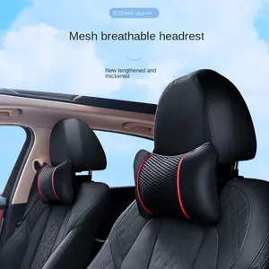 2PCS Car mesh ice silk headrest for neck protection, paired with genuine leather pillows for car neck and interior accessories, Breathable Neck Cushion