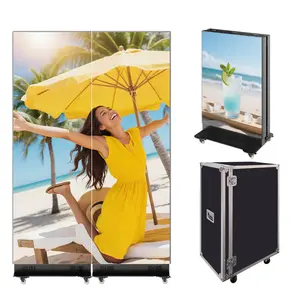 GO360BOOTH 80 Inch LED Digital Signage Display Foldable Seamless Stitching Kiosk P1.86 GOB LED Screen Poster with Flight Case for Parties Ads 178 Degree View Angle