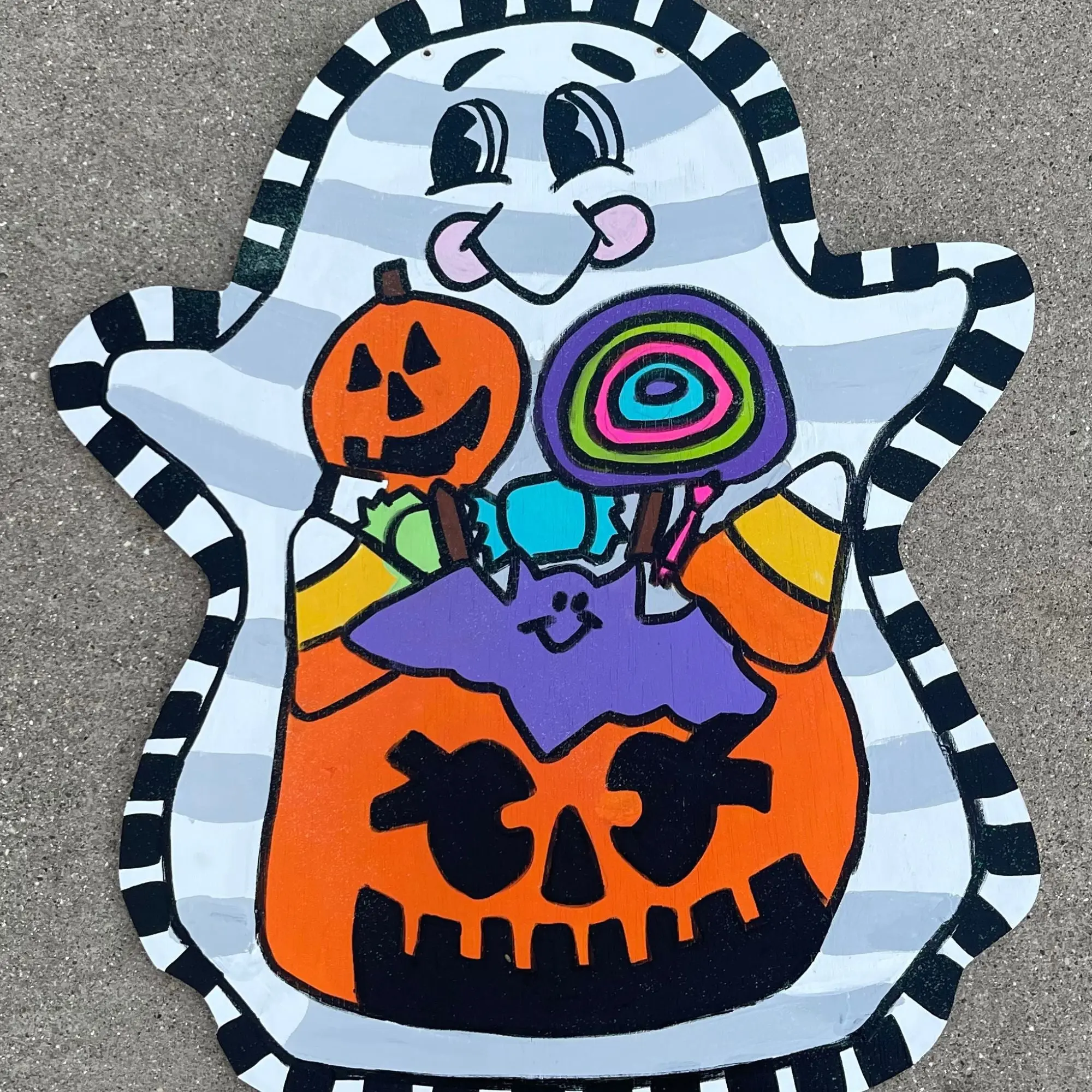 Halloween Ghost Door Hanger | Hand-Painted Fall Front Door Decor