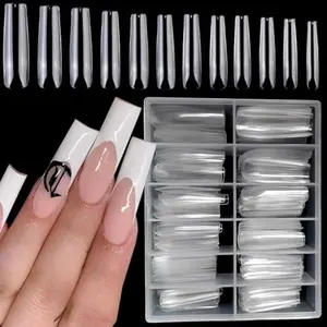 240pc XL Clear Square Acrylic Nail Tips Full Cover Extra Long Square Fake Nails Press on Nail Clear False Nails 10 Sizes Artificial Nails Tip for Gel Nail Extension Fingernails Designs