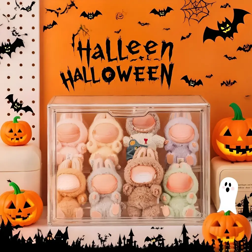 Cute Plush Toy Display Cabinet, 1 Count Clear Transparent Acrylic Dustproof Plush Toy Storage Box, Home Organizer for Living Room Bedroom Study Room,Halloween Decoration Storage Cabinet Gift, Desktop Storage Box, Display Boxes