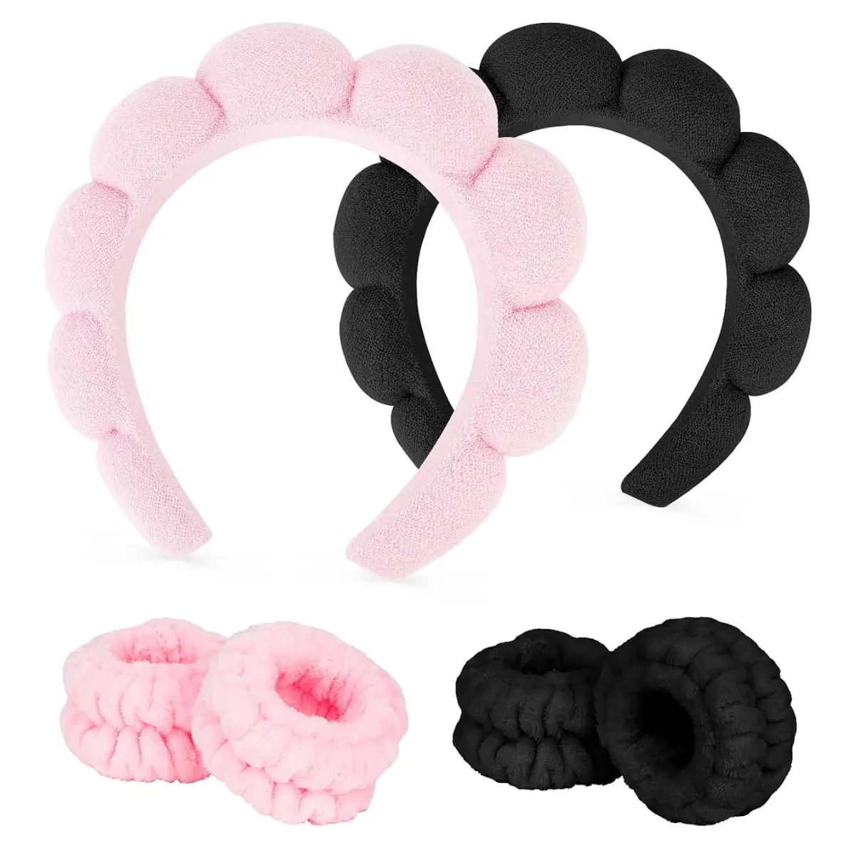 6Pcs Spa Headbands and Wrist Wash bands Set Makeup Headband Sponge Face Wash Headband Puffy Hair Band for Washing Face