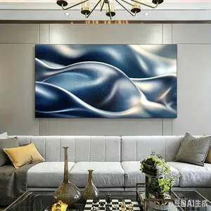 1 Piece Framed Canvas Painting, Modern Abstract Flowing Metal Blue Canvas Wall Art, High Quality Wrapped Canvas Print for Living Room, Bedroom, Office Decoration - Modern Home Decor, Bedroom Art |   Metal Finishing, Room Decoration