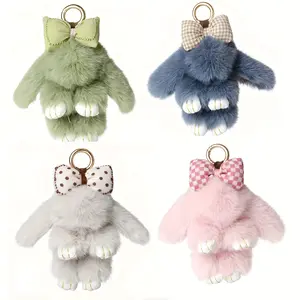 4pcs Christmas Gift Bunny Keychain - Soft Fluffy Pastel Keyrings, Cute Rabbit Plush Pendant Bag Charm for Women, Valentine's Gift,, Everyday Carry - Bunny Accessories, Mother Gift Item, Whimsical Accessory, Soft Texture, Present, Cartoon Accessory