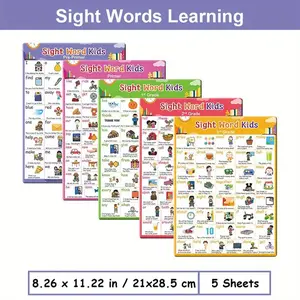 Common Word Learning Set - 5 Laminated Phonetic Posters, Includes 220 Flashcards, A-Z Common Words List, Home School Reading Practice, Learning Tool