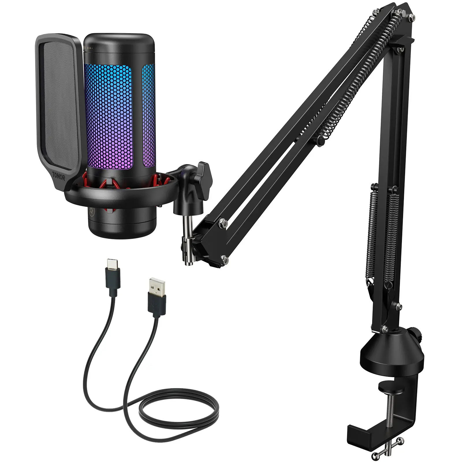 TONOR TC310 USB Microphone – RGB, Pop Filter & Shock Mount for PC/PS4/PS5/Mac/Switch