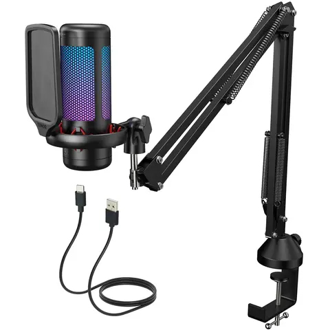 TONOR TC310 USB Gaming Microphone - RGB Lighting, Pop Filter, Shock Mount, Audio Recording Cable for PC, Laptop, PS4, PS5, Mac