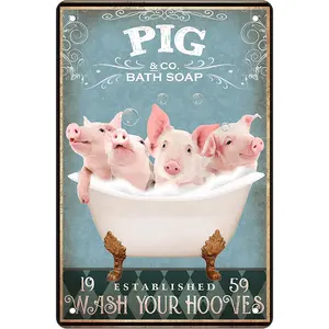 Funny Pig Bathtub Decor - Farm Decor Pig Signs Wall Art Poster Retro Bar Home Bathroom Wall Decoration Sign 8x12 Inch
