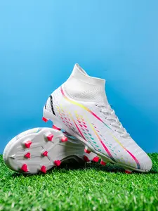 Men's High-Top Soccer Shoes, Soccer Cleats, Football Shoes, Football Field Boots, Sporty PU Leather Upper, Durable Tpu Sole, Breathable Anti-Slip Design, All Season Outdoor Training Boots, Sports Shoes