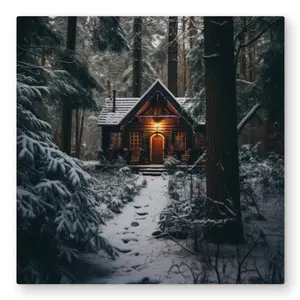 MWW C1MP32329Q0UTM 32 x 32 in. The Lone Cabin - Brown Metal Print Wall Art for Home Decor & Style