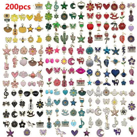 Enamel Charms & Pendants 200pcs Gold-Plated Assorted Animal and Shape Jewelry Making Supplies for DIY Necklace Bracelet Earring Craft Projects — Vibrant, Durable Zinc Alloy Components