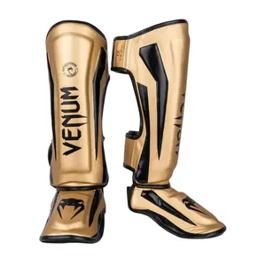 Venum Elite Standup Shin Guards - Gold/Black, Handmade in Thailand, High Absorption Coefficient, Ergonomic Design, Two Velcro Closures