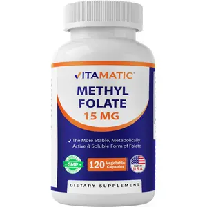 Vitamatic Methyl Folate 15mg - 120 Vegetable Capsules - Optimized and Activated High Potency - Metabolically Active Folate Supplement Edible