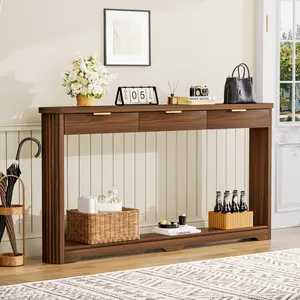 70.1" Wavy-Patterned Storage Table with Drawers; a slim wooden side table that can be placed behind a sofa, ideal for entryways, hallways, and doorways.Walnut.70.1"L*8.7"W*35.5"H