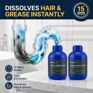 [2 Pack] Serein Heavy Duty Drain Powder Grease Remover - Dissolves Hair, Grease & Food Waste Instantly for Sink & Tub