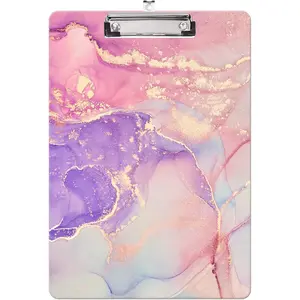 A4 Letter Size Wooden Decorative Clipboard, Cute Design 12.2" x 8.9" Standard Clipboard for Teacher Nurse Doctor Student Kids, Pink Purple Marble