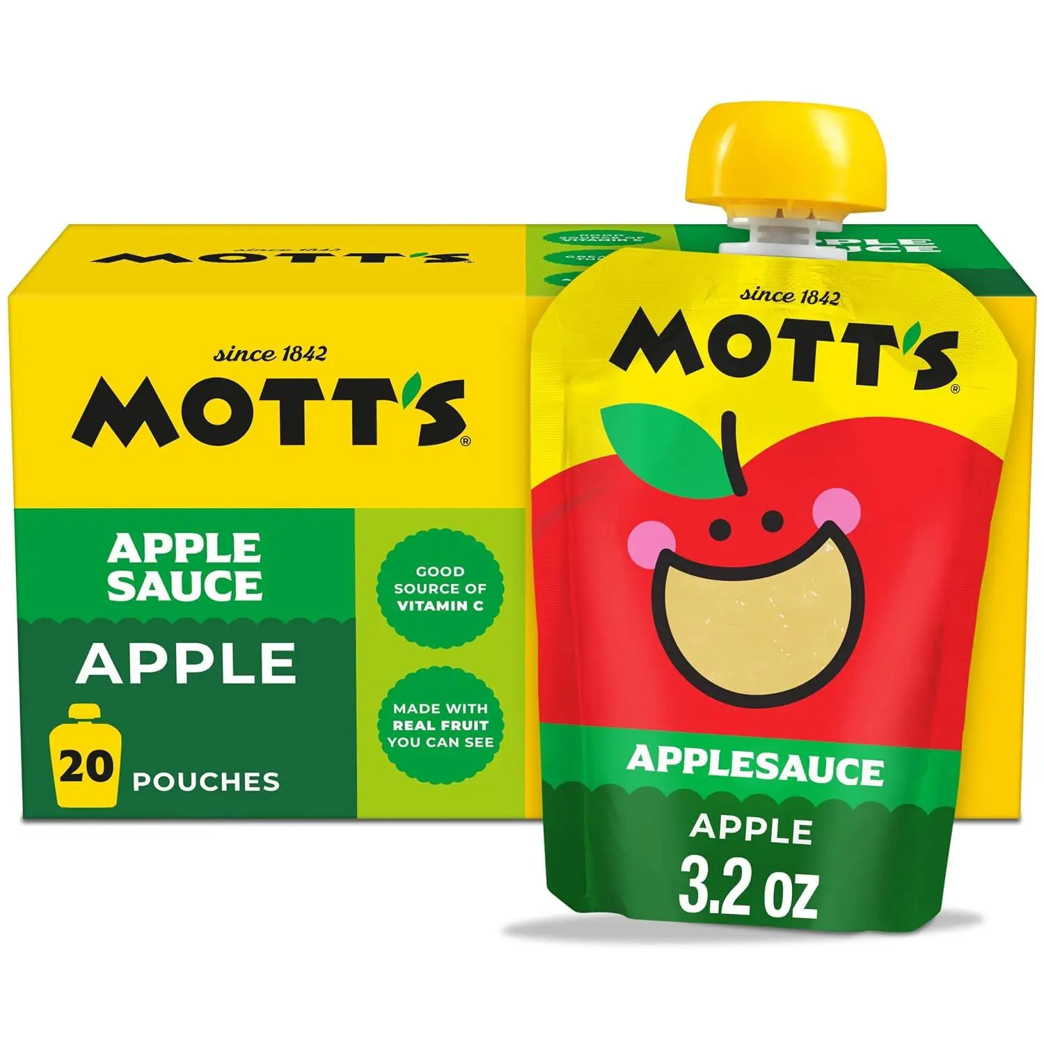 Mott's No Sugar Added Applesauce Variety Pack, 4 Flavors – Apple, Strawberry, Cinnamon & Blueberry, Made from Real Fruit, No Artificial Flavors, 3.2 Clear Pouches, 20 Pack