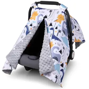 Baby Car Seat Cover, Carseat Covers Baby Boy, Minky Infant Car Seat Cover Winter, Peekaboo Opening Car Seat Canopy, Multi-use Baby Carrier, Stroller, Nursing Cover, Minky Blanket, Dinosaur