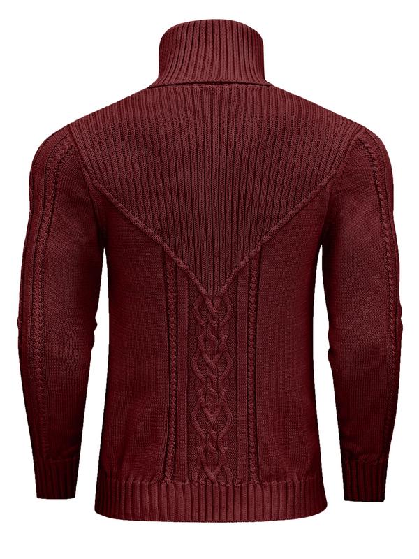 Men's Solid Color Textured Turtle Neck Sweater, Regular Fit Casual Long Sleeve Jumper for Fall & Winter, Men's Knitwear for Daily Wear, Knit Pullover
