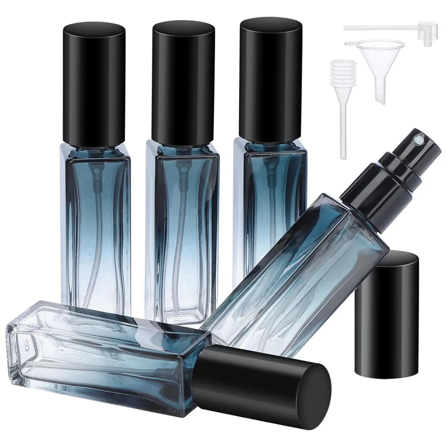 5pcs 10ML Refillable Mini Glass Perfume Spray Atomizer Multi-Pack - Leak-Proof Portable Travel Storage Bottles with Funnel, Pipette for Perfume Refill, Home Supplies Organization