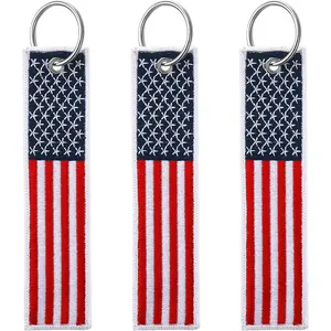 3 Pieces American Flag Keychain Tag with Key Ring 4 of July Independence Day for Keys, Cars, Motorcycles, Backpacks, Luggage, and Present (Red, Blue)