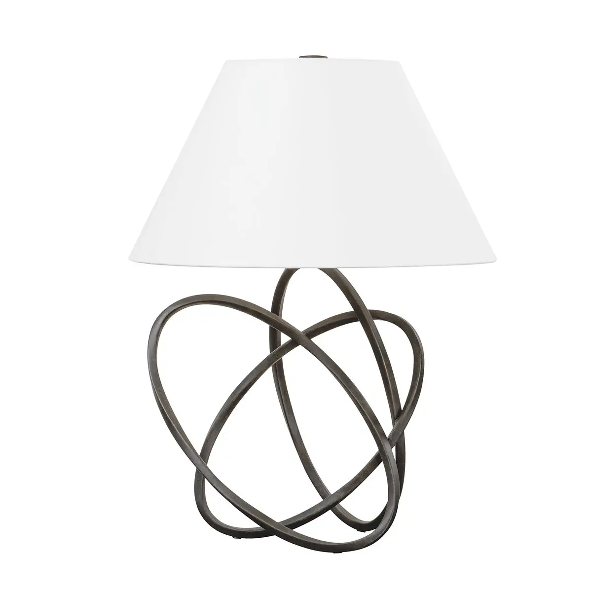 Fortuna French Iron Table Lamp with Tapered Linen Shade and Sculptural Base in Negative Space