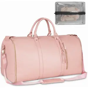 Pack Smarter, Not Harder with This 2-in-1 Convertible Garment Duffel – Carry Your Dresses and Suits Wrinkle-Free While Storing Shoes in the Separate Pouch, All in a Stylish, Foldable PU Leather Travel Bag Designed for Women