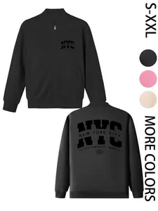 Women's American Street Style Hoodless Bomber Jacket with "NYC" Print, Lightweight Zip-Up Jacket, American Street Style Print Design, Perfect for All Seasons, Casual & Street Style