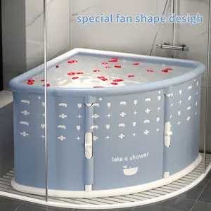 Fan-shaped Foldable Bathtub, Portable Bathtub for Adult, Large Collapsible Tub, Freestanding Surround Collapsible Tub, Effortless Folding Corner Bathtub