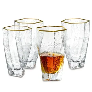 Gold Rimmed Hammer Hexagon Glass (Set of 4) Does not apply