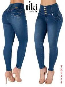 TIKI JEANS Colombianos High Waist Push-up Skinny, Blue Skinny, Levanta Cola, Fashion Comfort Casual Skinny Denim Pants, Summer Jeans for women, Going out outfits, Stretchy, Back Pockets