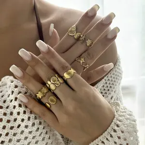Vintage Gold Color Starfish S Rings for Women Stainless Steel Ocean Series Flower Stars Whale Adjustable Finger Ring Jewelry