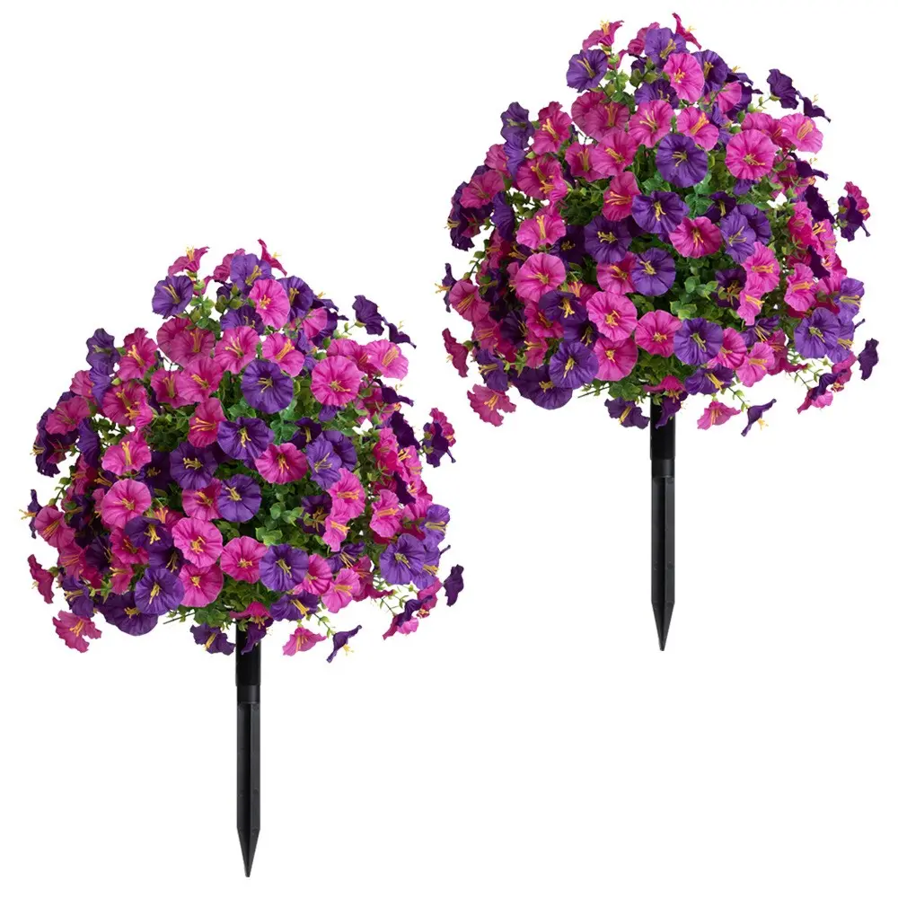 Two sets of weather-resistant outdoor Decorative Artificial flowers, Floral decoration, a purple and red lotus combination set, come with black ground stakes made of plastic, suitable for Christmas, Easter, and Thanksgiving, are easy to install