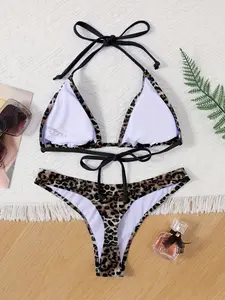 Leopard Print Women's Bikini Set with Thong Style