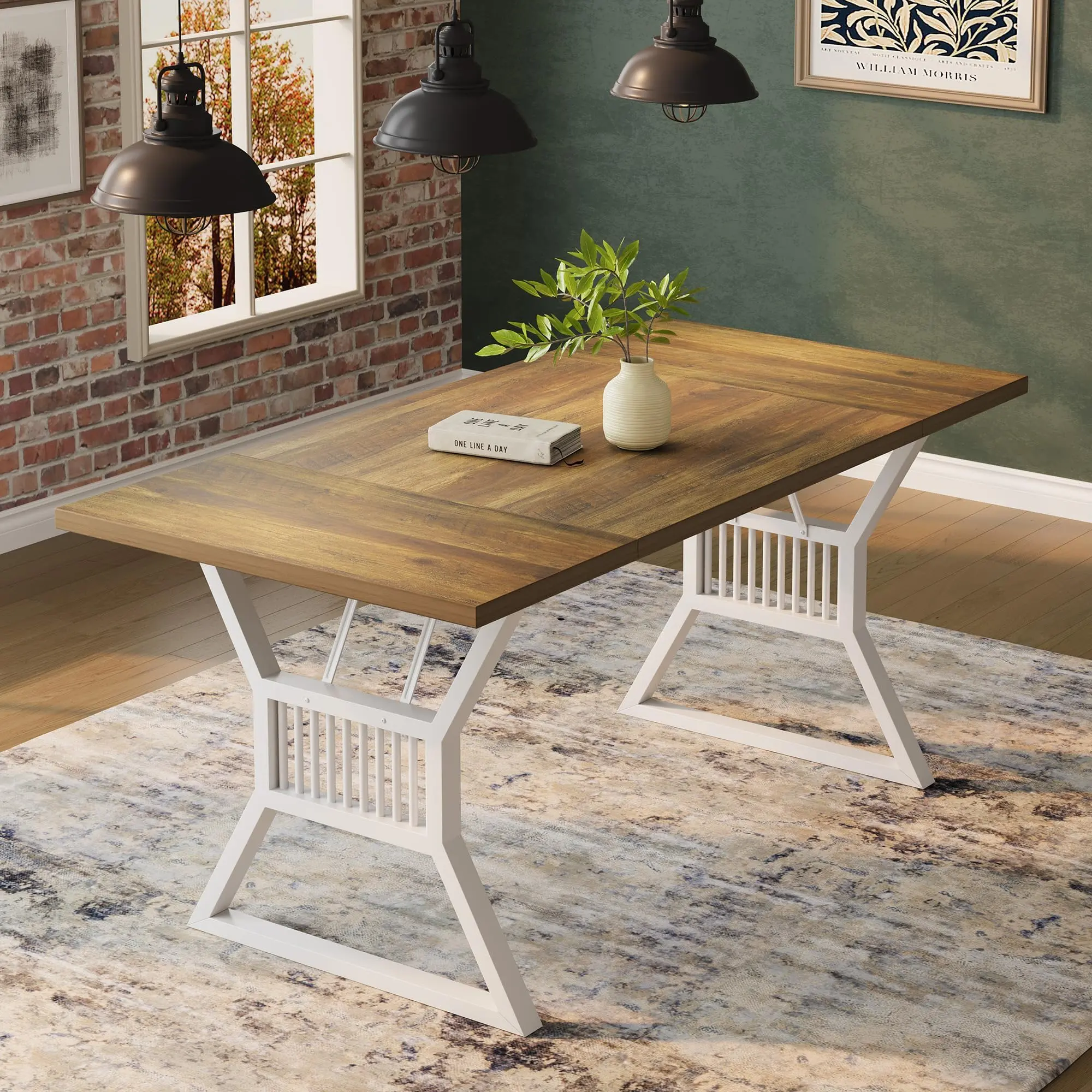 Garvee Farmhouse Rectangle Dining Table - Modern 4-6 Person Indoor Furniture with 70.87x29.53in Scratch-Resist Engineered Wood Top, Heavy-Duty Metal Legs, 180lbs Capacity, 77.71lbs Weight, Includes Guide for Family Gatherings, Kitchen, Dining Tables