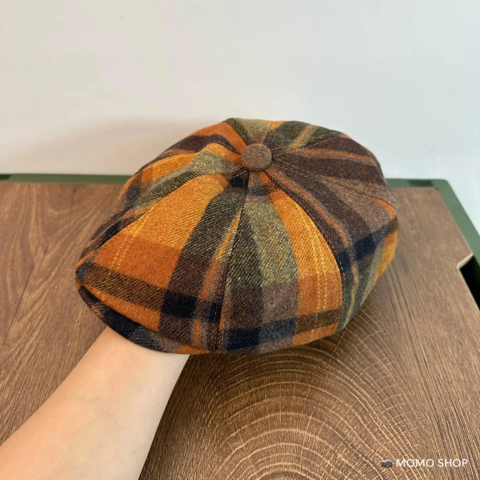 Women's British Retro Contrast Plaid Octagonal Woolen Hat - Autumn Winter Warm Temperament Hats Cap for Men, Octagonal Cap, Retro Look, Octagonal Shape