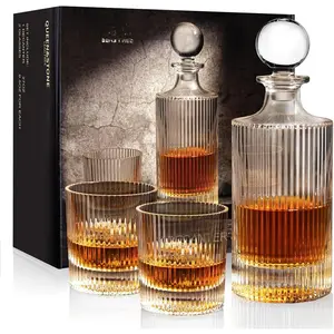 27Oz   Decanter Ribbed Set in Box,Decanter Set with 2 Glasses,Idea for  ,  Decanter Suit for Men and Women Father Coworkers