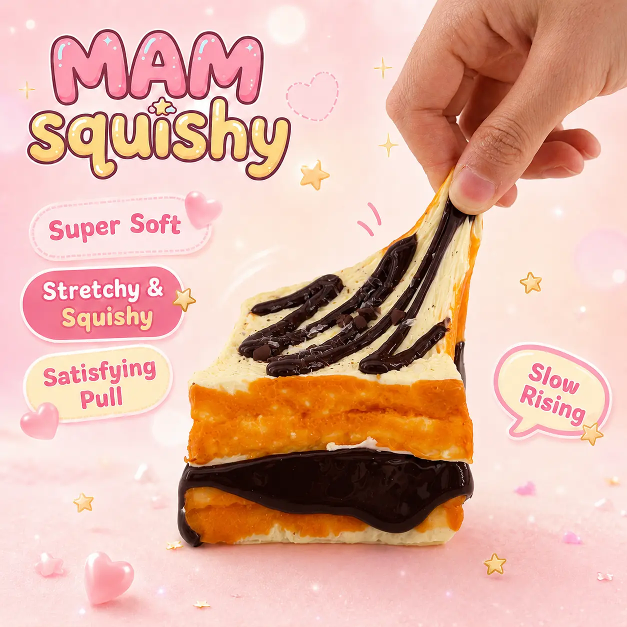 MAM Chocolate Drizzle Toast Taba Squishy Toy - Frozen Butter Slow Rising Bread Fidget Toy, Cocoa ASMR Sensory Squeeze Toy