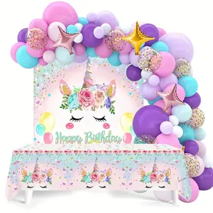 93pcs, Unicorn Rainbow Balloon Garland Arch Kit, Unicorn Tablecloth Romantic Balloons, Vibrant Decor For Girls Princess Birthday Party - Durable For Indoor/Outdoor Use - Perfect For Festive Events And Special Occasions