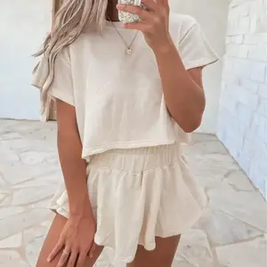 Women's 2 Piece Set Crop T-Shirt and Ruffle High Waist Skort Outfit