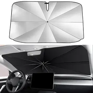 Car Windshield Sun Shade 55"x31" Foldable Umbrella for Model 3, Model Y, S, X with 5 Layers Nano Coating Block UV Rays and Heat